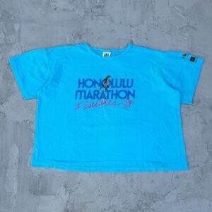 Vintage Single Stitch Honolulu Marathon Finisher Hawaii 1989 Blue Boxy T Shirt
